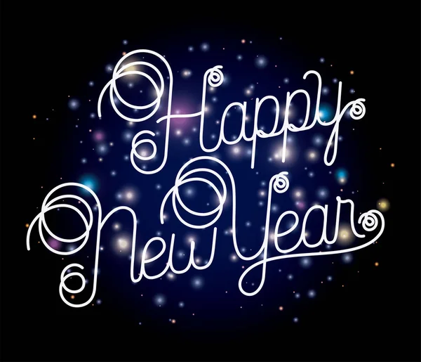 Happy new year lettering with lights — Stock Vector