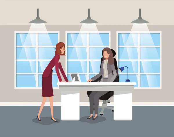 Modern office with businesswoman sitting — Stock Vector