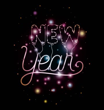 mutlu yeni yıl yazı ışıkları ile