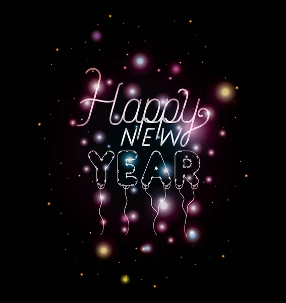 Heureux nouveau lettrage année 2019 avec des lumières — Image vectorielle