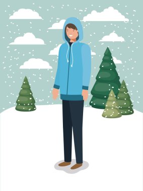 çimen kış giysileri ile adam