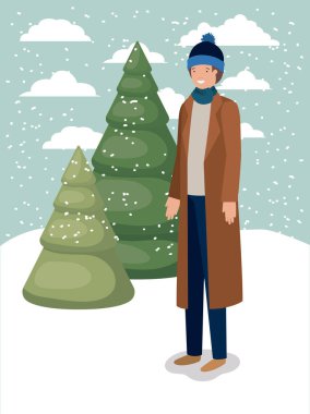 çimen kış giysileri ile adam