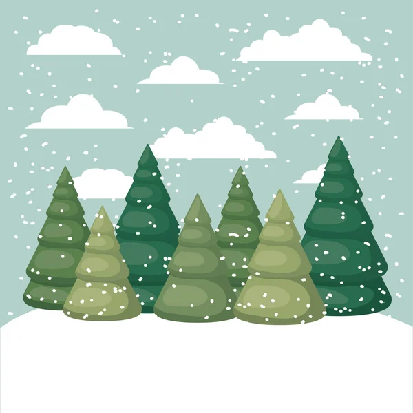 Snowscape with pines scene — Stock Vector