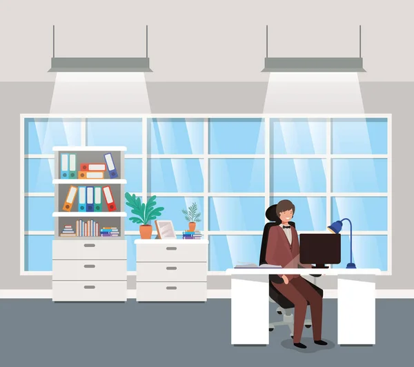 Oturan işadamı ile modern ofis — Stok Vektör