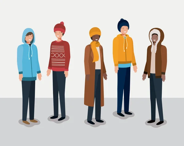 Группа мужчин в зимней одежде — стоковый вектор