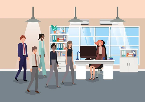 Bureau moderne avec des gens d'affaires — Image vectorielle