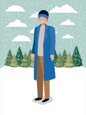 çimen kış giysileri ile adam