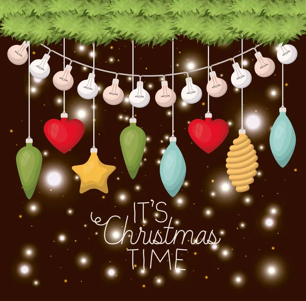 Joyeux Noël carte avec guirlandes et boules — Image vectorielle