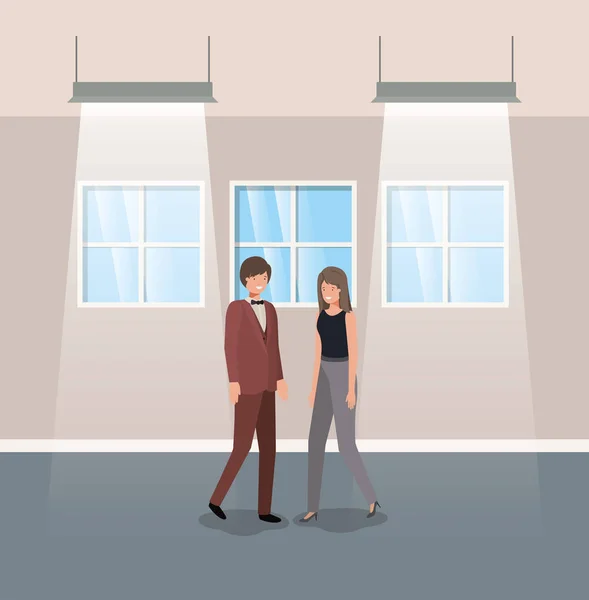 Business couple in corridor office — Stock Vector