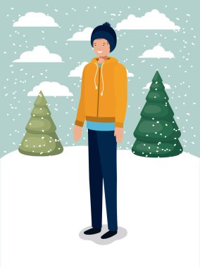 çimen kış giysileri ile adam