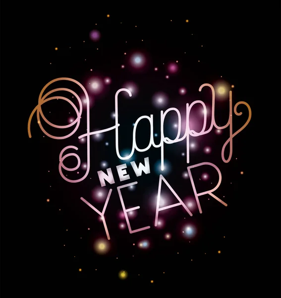 Mutlu yeni yıl yazı ışıkları ile — Stok Vektör