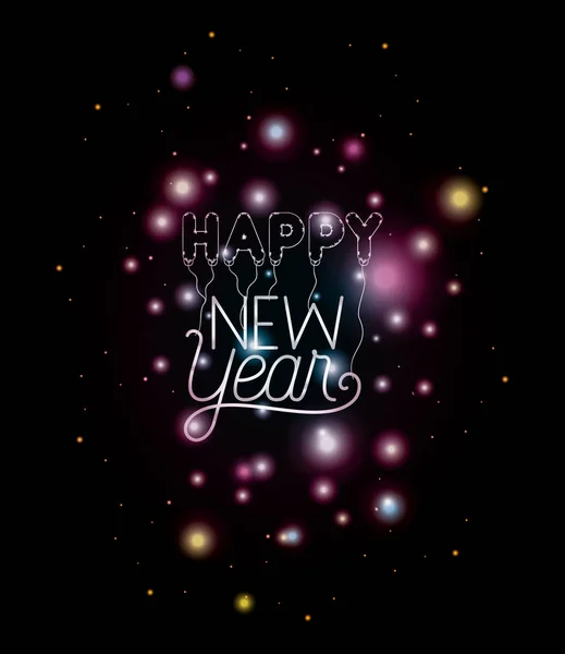 快乐的新年与灯光的字母 — 图库矢量图片
