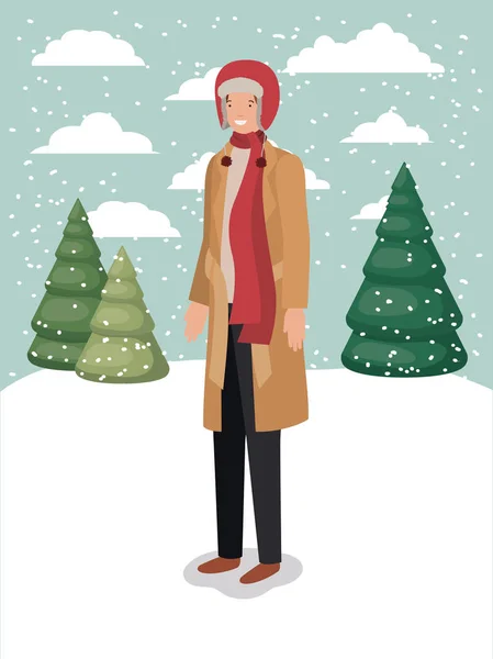 人在雪景与冬天的衣服 — 图库矢量图片