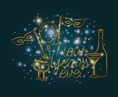 mutlu yeni yıl yazı ile ışık ve simgeler