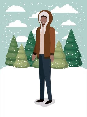 siyah adam kış giysileri ile çimen