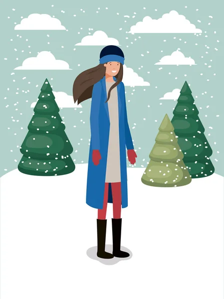 雪景色の冬の服の女性 — ストックベクタ