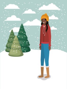 çimen kış giysileri ile siyah kadın