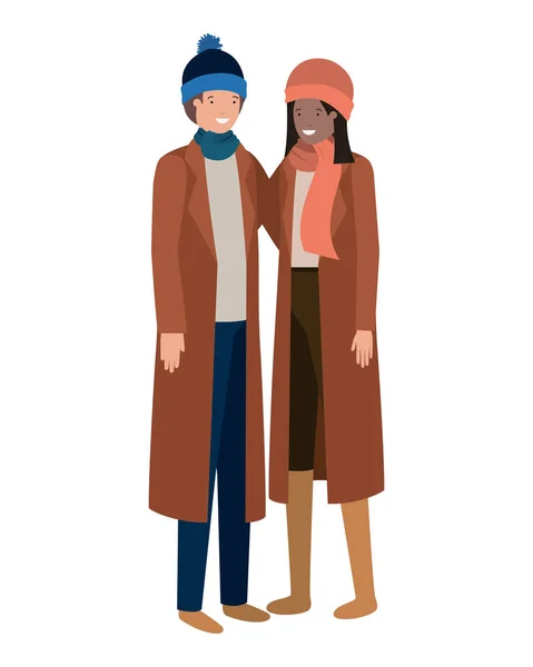 Paar mit Winterkleidung Avatar-Charakter — Stockvektor