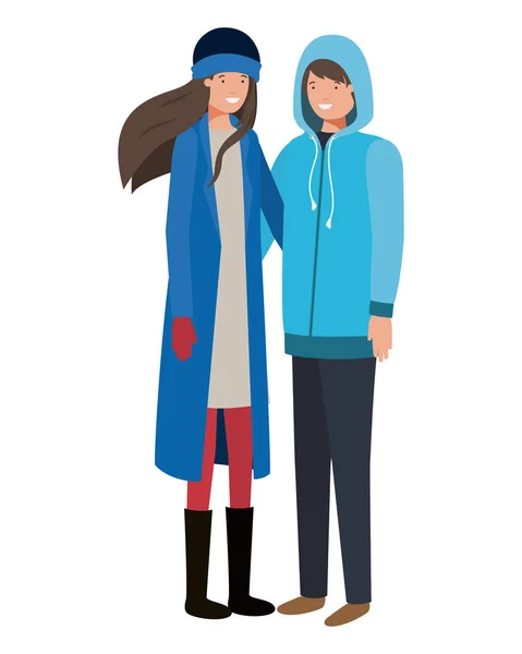 Couple avec des vêtements d'hiver avatar personnage — Image vectorielle