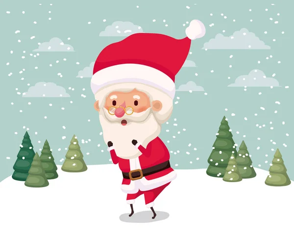 Little santa claus character in snowscape — Stock Vector