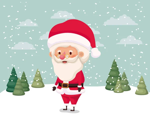 Little santa claus character in snowscape — Stock Vector