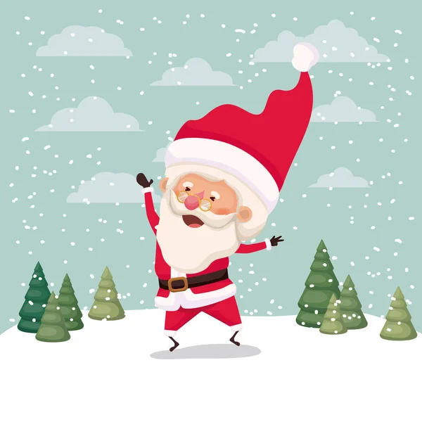 Little santa claus karakter in snowscape — Stockvector