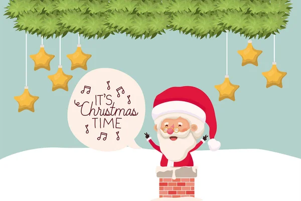 Santa claus avec cheminée dans le paysage de neige — Image vectorielle