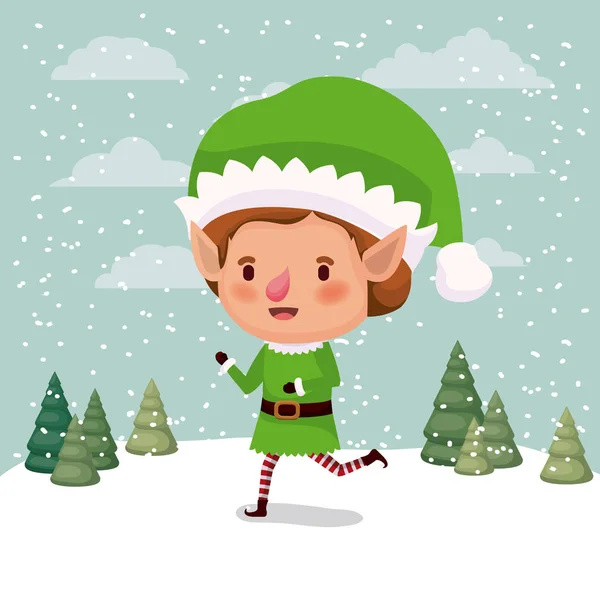 Pequeno personagem elfo Natal na neve — Vetor de Stock