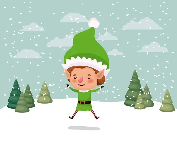Pequeno personagem elfo Natal na neve —  Vetores de Stock