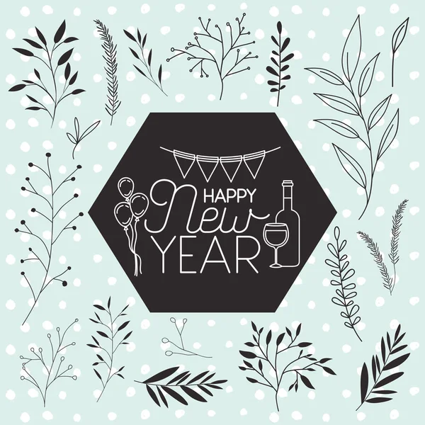 Cadre avec heureuse nouvelle année lettrage et couronne de couronne — Image vectorielle
