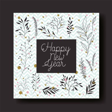mutlu yeni yıl yazı ve çelenk taç vektör çizim ile çerçeve
