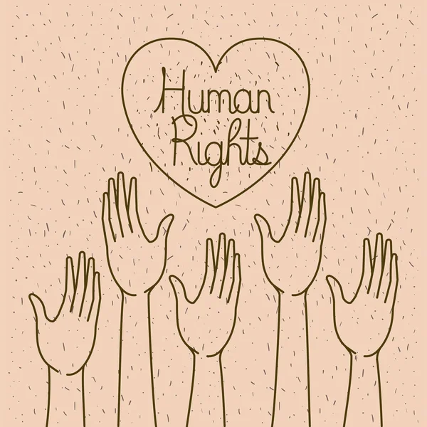 Hand med hjärta mänskliga rättigheter drawns — Stock vektor