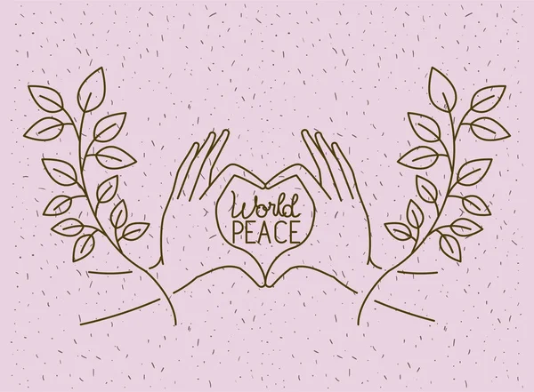 Mains avec coeur monde paix — Image vectorielle