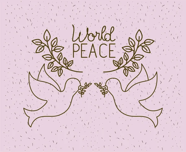 Doves flying with wreath world peace — Stock Vector