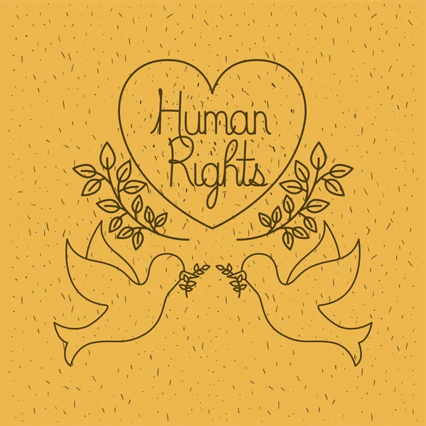 Duvor som flyger med hjärtat mänskliga rättigheter drawns — Stock vektor