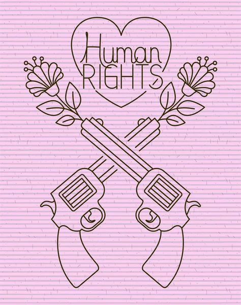 Corazón con armas cruzadas mensaje de derechos humanos — Vector de stock
