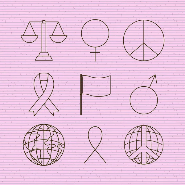 Human rights and peace set icons — Stock Vector