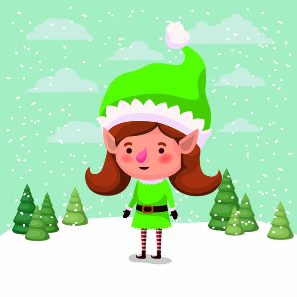 Fille mignonne Santa helper dans le paysage de neige — Image vectorielle