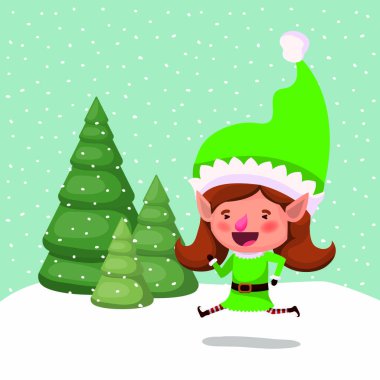 sevimli kız santa yardımcı çimen