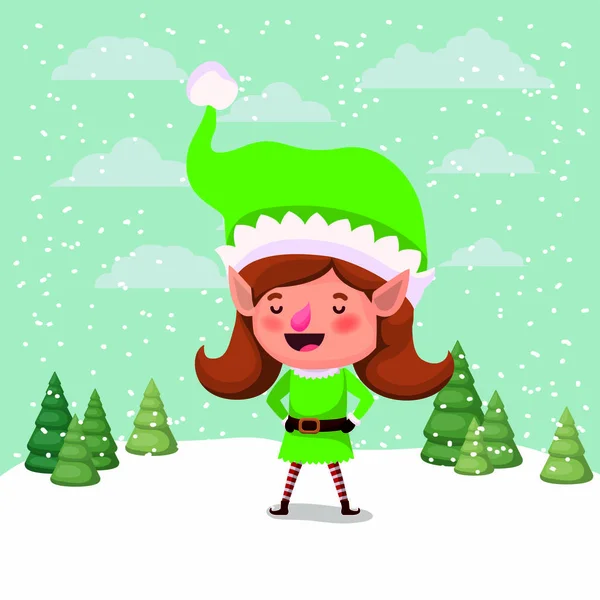 Aranyos lány santa segítő a snowscape — Stock Vector