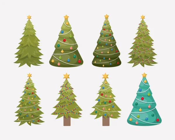 Ορισμός διακοσμήσεων Χριστουγέννων πεύκα δέντρα — Διανυσματικό Αρχείο