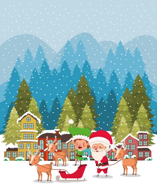 圣诞老人与雪橇的帮手 — 图库矢量图片