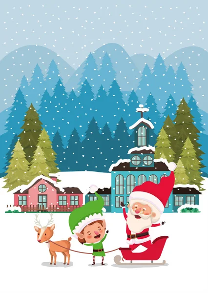Santa clous and helper with sled — Stock Vector
