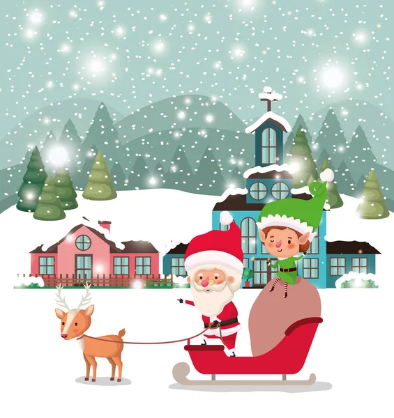 Santa clous ve kızak ile yardımcı — Stok Vektör