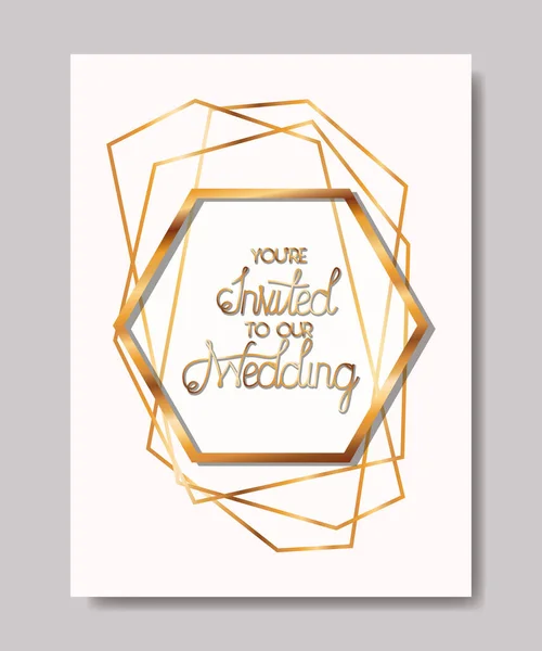 Invitación de boda con marco de oro — Vector de stock