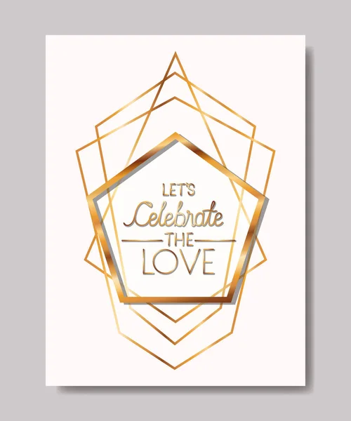 Celebrar la tarjeta de amor con marco de oro — Archivo Imágenes Vectoriales