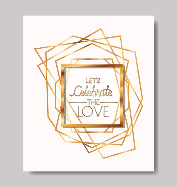 Celebrare la carta d'amore con cornice dorata — Vettoriale Stock