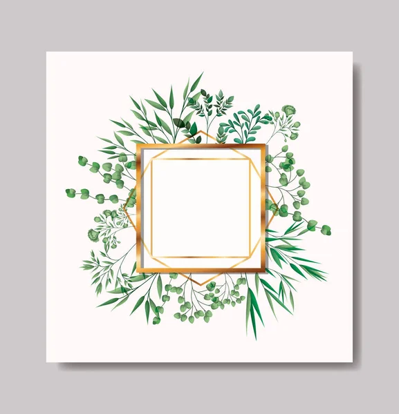 Golden frame and leafs wreath — Stock Vector