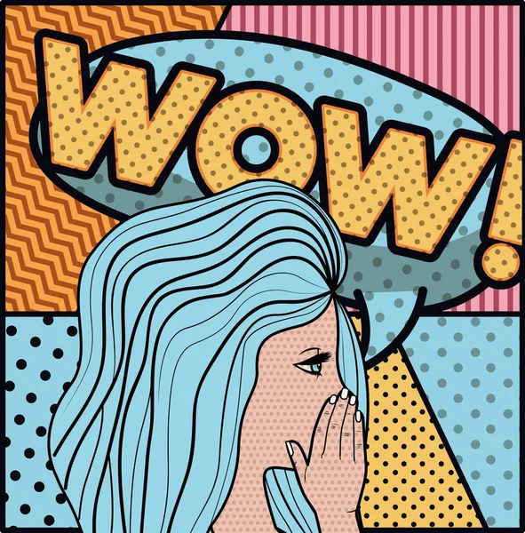 Woman saying wow pop art style — Stock Vector