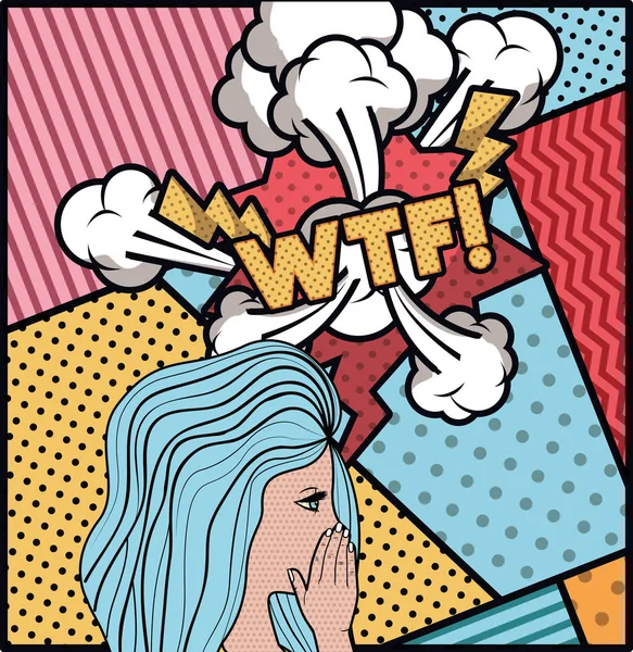 Woman saying wtf pop art style — Stock Vector